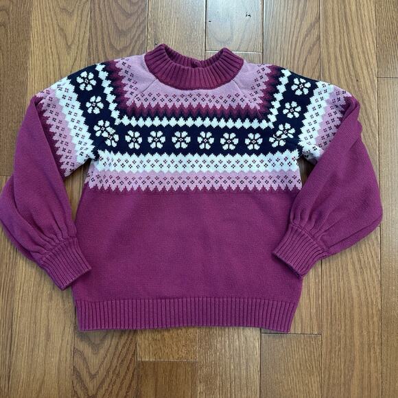 Janie And Jack Girl Rose Fair Isle Sweater Pink / White - SIZE 4 - Picture 2 of 7